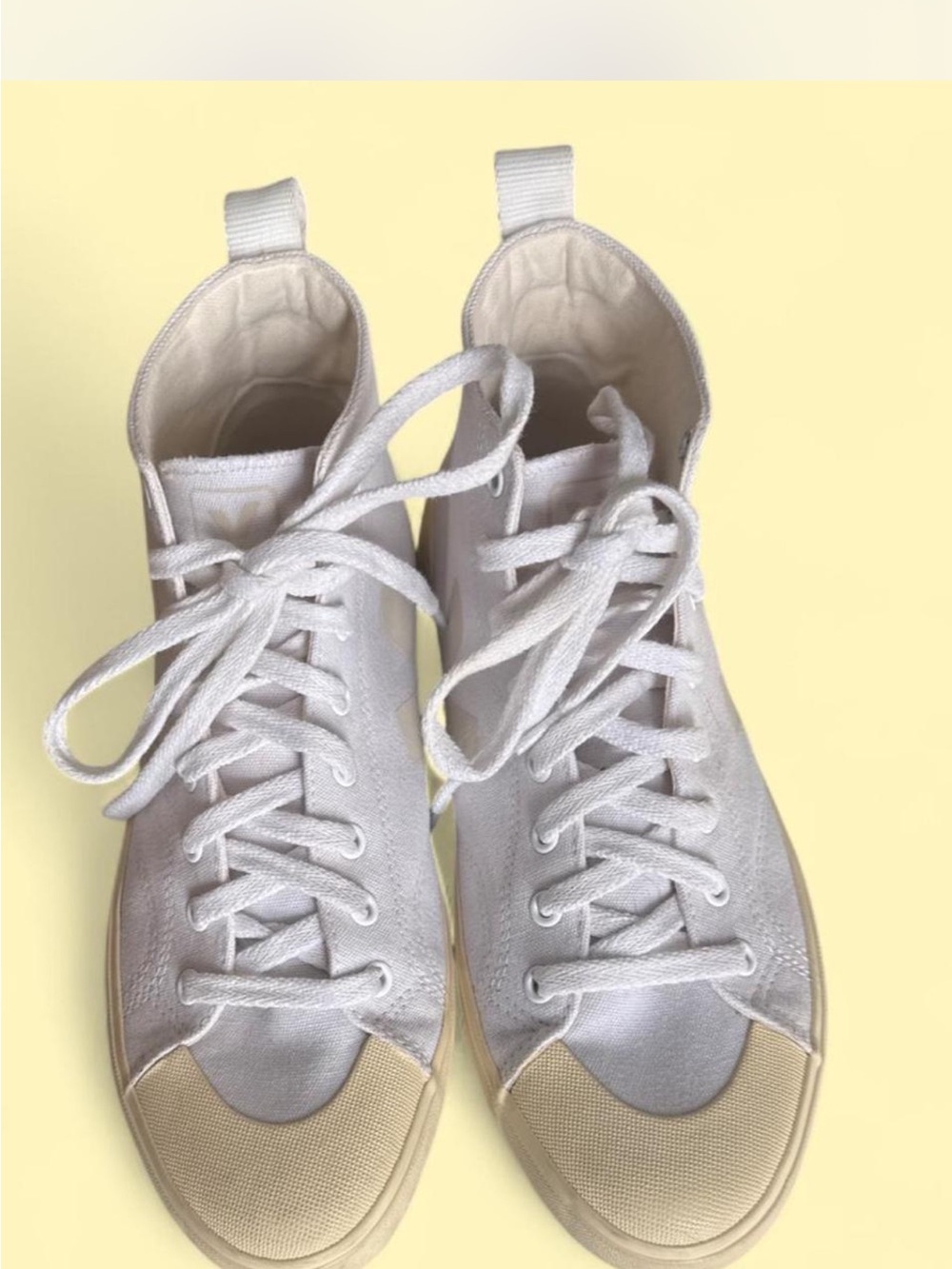 Veja High-Top Canvas Sneakers in White and Butter Yellow